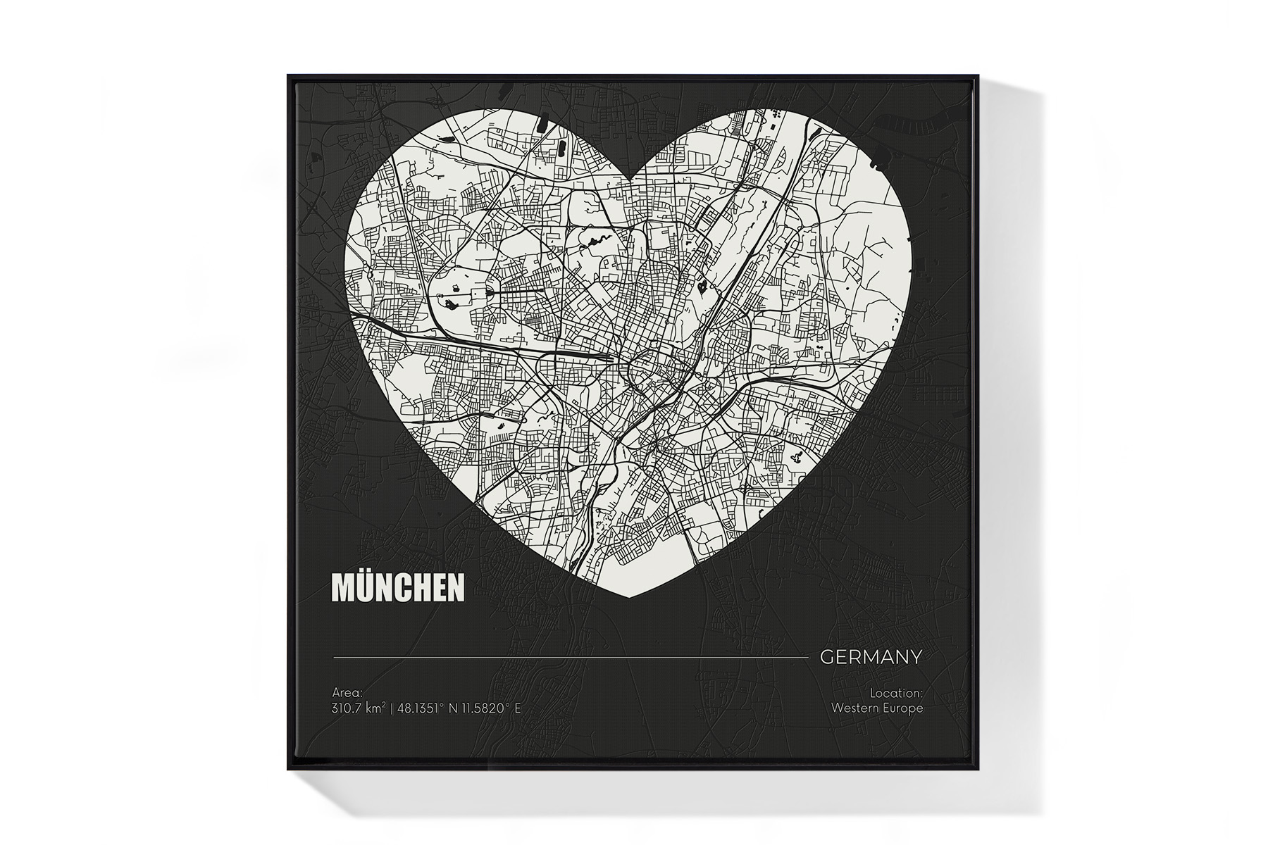 Stadtplanleinwand München - Herz weiß