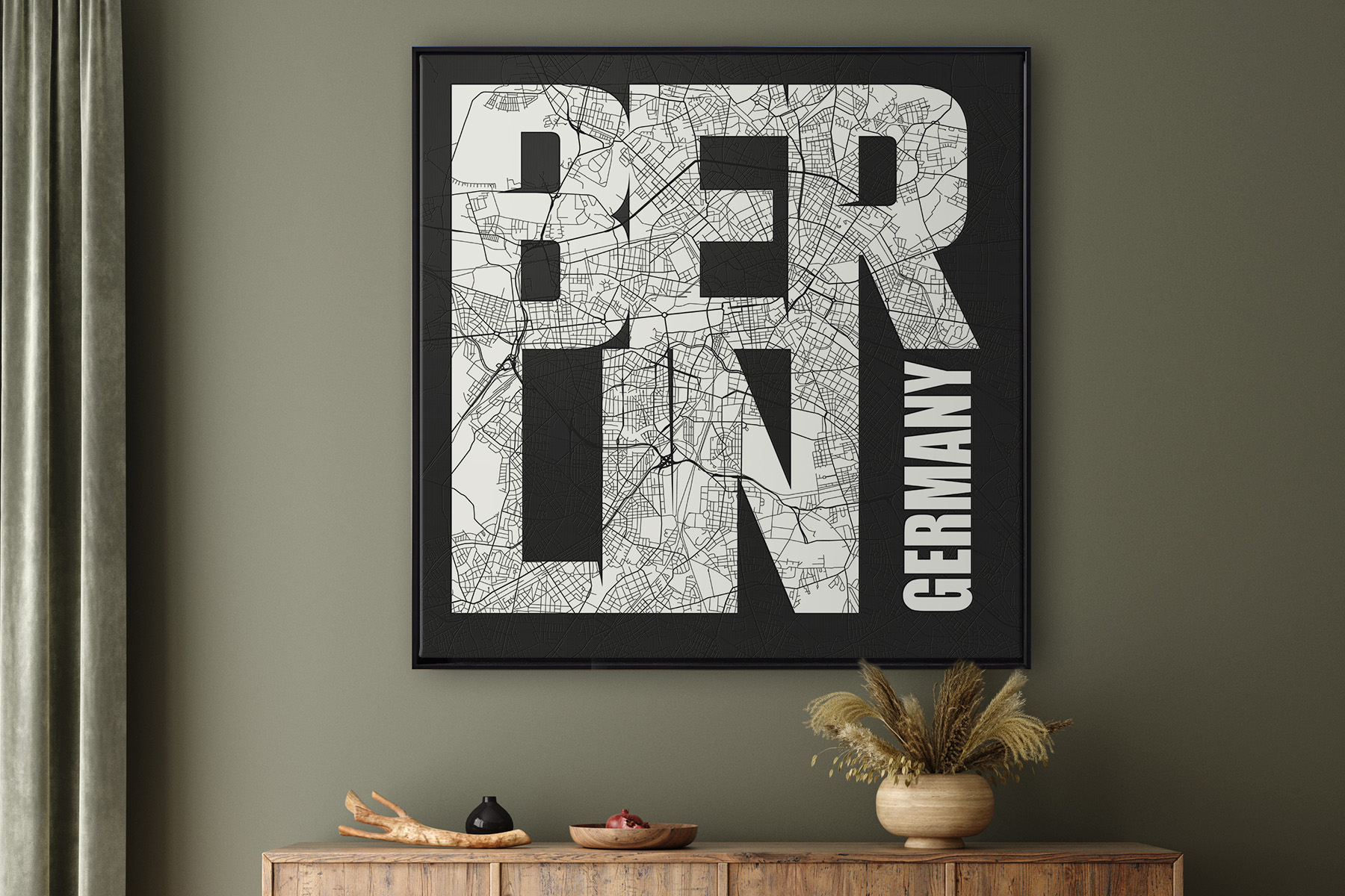 Stadtplanleinwand Berlin - Schrift weiß